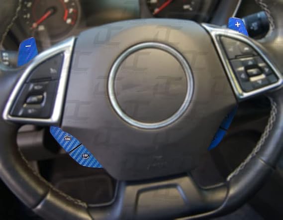Decal Concepts Carbon Fiber Steering Wheel Paddle Shifter and Button Accent Decal Kit (Fits Camaro 2016-2024) (Blue Carbon Fiber)