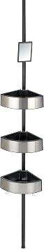 Wenko Telescopic Shower Corner Premium Big Black - Telescopic Bathroom Shelf, Shower Shelf Height Adjustable with 3 Shelves and Mirror, Aluminium, 27.5 x 70-260 x 20 cm, Satin Finish