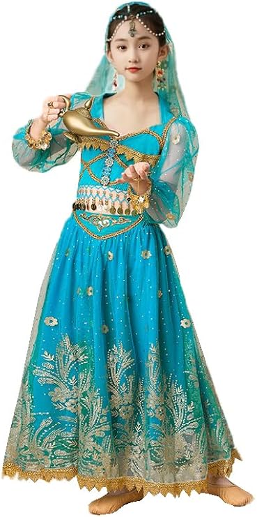 ORIDOOR Girls Princess Jasmine Makeup Girl Halloween Dress up Belly Dance Costume