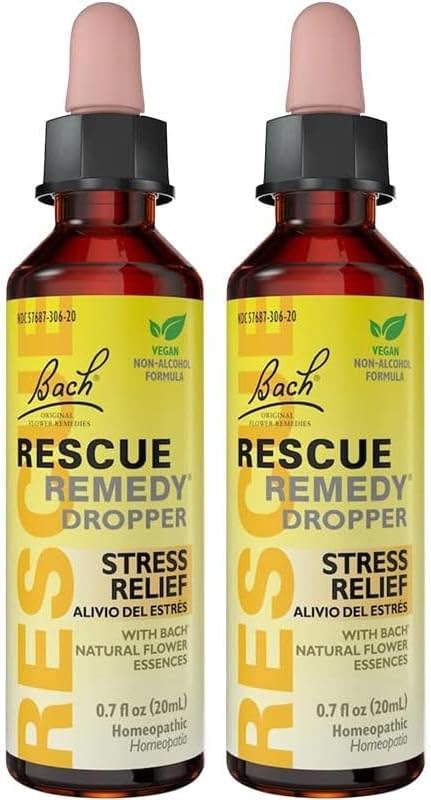 Bach RESCUE Remedy Dropper 20mL - Pack of 2 - Natural Stress Relief, Homeopathic Flower Essence, Vegan, Gluten & Sugar-Free, Non-Habit Forming (Non-Alcohol Formula)