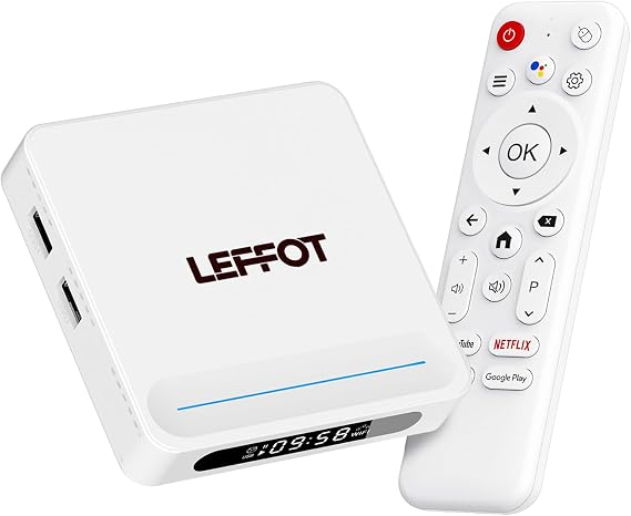 Android 14.0 TV Box 2025, LEFFOT H618 Plus 4K UHD Streaming Device for TV, 2GB RAM + 128GB ROM, Support Gogle Assistant Voice Remote, HDR 10, 2.4G & 5G WiFi 6, BT 5.4, Allwinner H618 Quad-Core A53