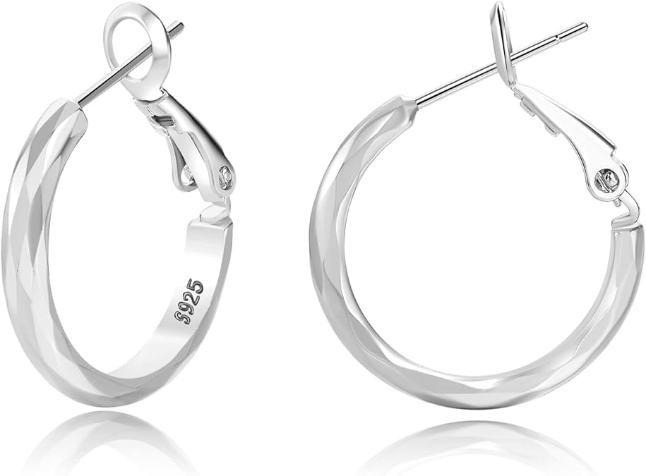 Sterling Silver Hoop Earrings - Diamond-Cut Circle Hoops, Hypoallergenic, 3mm Thin, Oversize 20/30/40/50/60mm