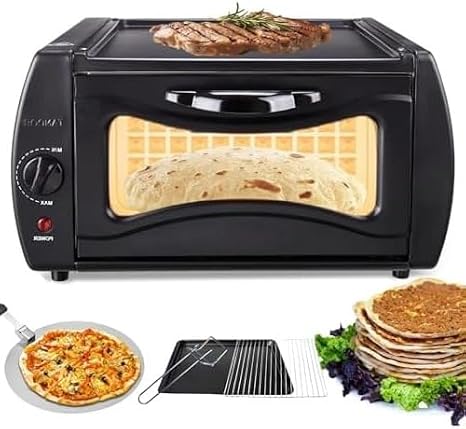 Electric Countertop Oven & Pizza Maker, Adjustable Temperature for Chapati, Roti, Naan, Lahmacun, Manakish, Includes Accessories