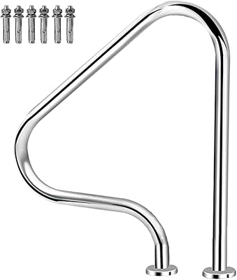 Pool Handrail | Silver Stainless Steel Railing for Swimming Pools | 31.5 31.5 in Deck to Deck Mounted Pool Transitional Hand Rails for Indoor and Outdoor