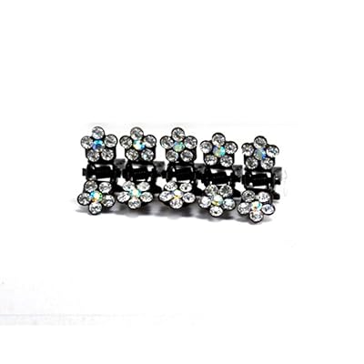 Small Decorative Hair Jaw Clips Mini Petals Rhinestone Crystal Hair Claw Clips, Set of 5, White