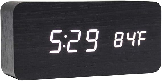 Wooden Digital Clock LED Alarm Clock AC11 Black_White