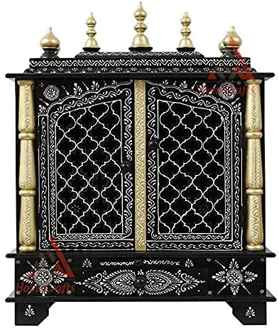 Homecrafts Handpainted Wooden Home Temple with Doors and in Side LED Lights - (Color-Grey) Large Size- 24x12x30 Inch