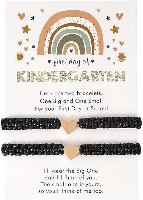 First Day of School Bracelets Matching Heart Bracelets for Mom and Daughter Back to School Bracelets for 2 Braided Adjustable Charm Bracelets Jewellery Present