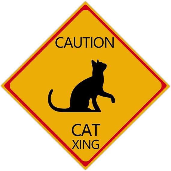 Cat Xing Caution Silhouette Crossing Xing Sign 12"x12" Funny Novelty Metal Tin Sign Farm Organic Country Home Decor Wall Sign Suitable for Indoor And Outdoor Yard Sign