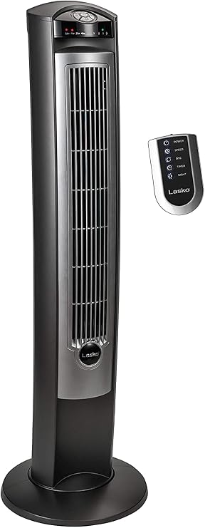 Lasko Oscillating Tower Fan with Remote - 42" - T42951 - Silver | Quiet Standing Fan for Bedroom, Office, and Home, 3 Speeds, Timer, Powerful Cooling Air, Nighttime setting, Space-Saving