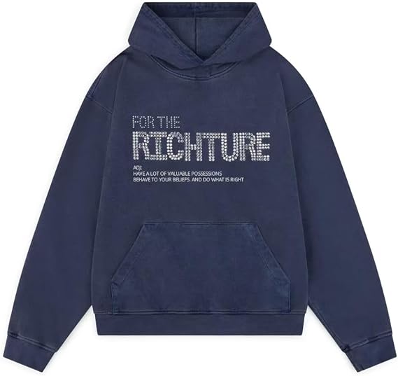 RICHTRUE Navy Blue Culture Hoodie Y2k Cute Oversized Graphic Hoodies Women Crewneck Sweatshirt Bling Grunge Streetwear
