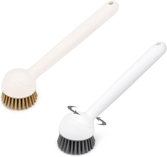 2 Pack Dish Brush with Adjustable Angle Handle, Dish Scrubber Kitchen Scrub Brush for Cleaning Dishes, Pots, Pans, Sink, Stiff Bristles Dishwashing Brush