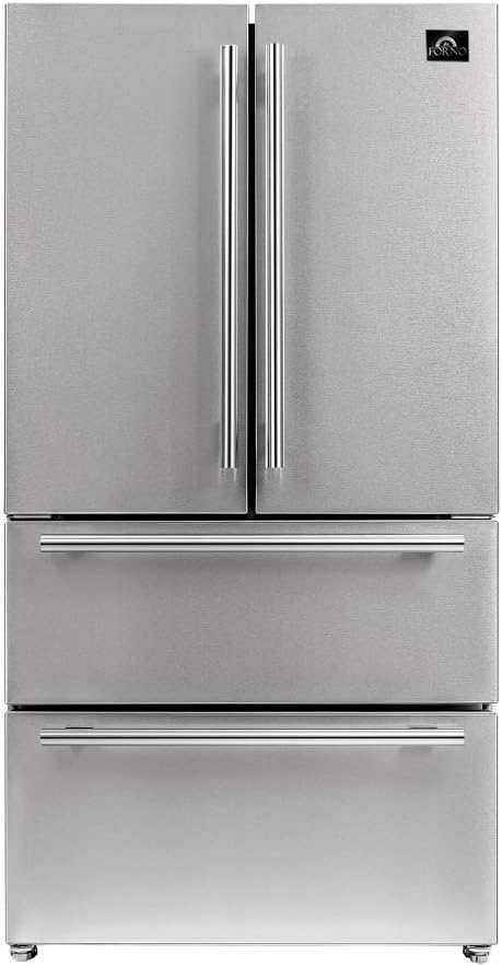 Forno Moena 36" Inch W. Refrigerator and Freezer with 19.2 cu.ft Total Capacity - French Door Counter Stainless Steel Freestanding Fridge with Ice Maker, Child Safety Lock and Touch Control