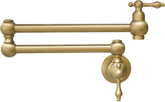Brass Kitchen Sink Tap - Folding Two-Handle Wall-Mounted Swivel Pot Filler Faucet, Gold