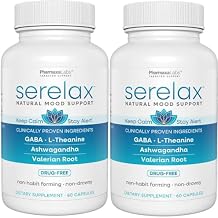 Stress Relief Supplement - Supports Mood & Mental Focus - Feel Calm and Relaxed - Eases Tension & Nervousness - Ashwagandha, GABA, Valerian & L-Theanine - 60 Capsules (Pack of 2)