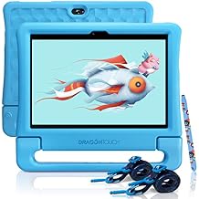Dragon Touch Kids Tablet 10 inch IPS HD Display Android Tablets with 32GB Storage, 2GB RAM, Quad Core Processor, KIDOZ Pre-Installed, Kid-Proof Case, Shoulder Strap and Stylus, WiFi Only Blue