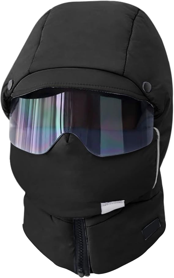 4 in 1 Waterproof Ski Cap with Removeable Mask One-Piece Goggles Earflaps Cycling Winter Trapper Hat for Men Women