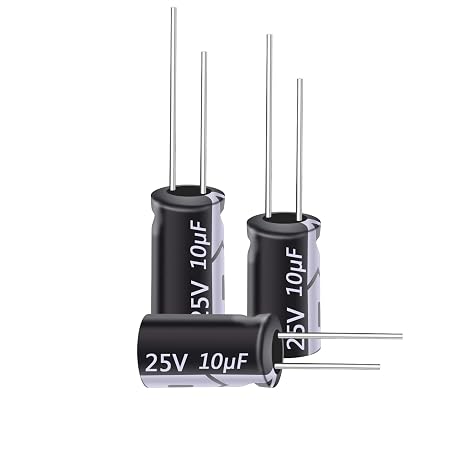 100Pcs 25V 10uF 5x11mm Radial Electrolytic Capacitors | High frequency polarized axial capacitor, low leakage, for tube amplifier, TV and daily electronic circuit repair projects