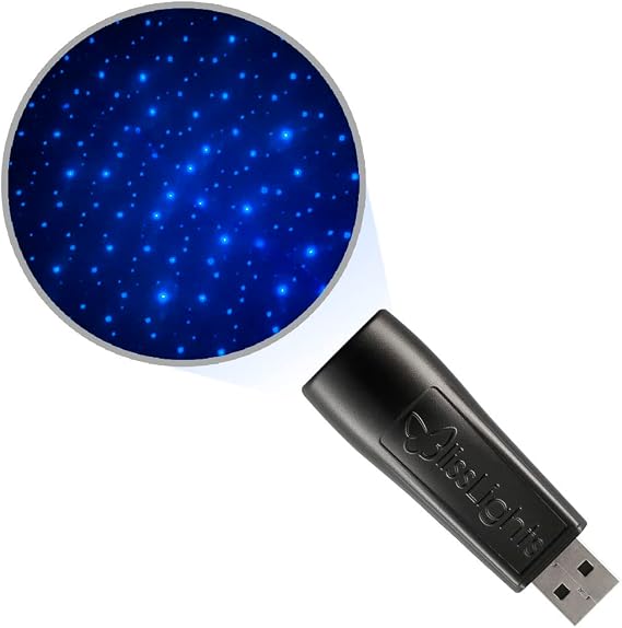 BlissLights Starport USB Laser Star Projector for Game Room Decor, Bedroom Night Light, or Galaxy Mood Lighting Ambiance (Blue)