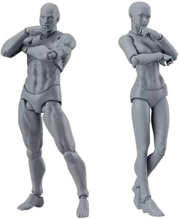 NIDONE Drawing Figures Model 2PCS 5.91 Inch Male Female Action Figure Poseable Drawing Mannequin Body Painting Model for Artists,Body Kun Action Figures
