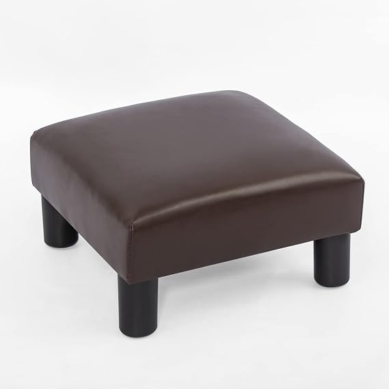 Adeco Small Footstool/Footrest-Geometric Art Cuboid & Cylinder ottoman foot rest, Coffee Brown