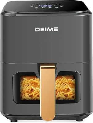 DEIME Air Fryer 4.2 QT Oilless Hot AirFryer 1200W Healthy Cooker Small Oven with 7 Presets, Digital LCD Touch Screen, Visual Cooking Window, Non-Stick Basket, Included Recipe Gray
