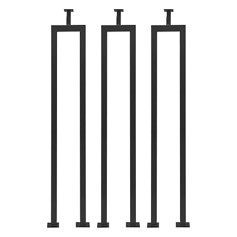 3 Pack U Shape 36" Stair Balusters with Adjustable Top Bracket, Black | Wrought Iron Balusters, Pre-drilled Holes,Square Base,for Stair Handrail Porch Deck Railing Steps