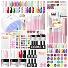COSCELIA Acrylic Nail Kit for Beginners with Everything 4PC Gel Polish 3PC Acrylic Powder with Drill and U V Light 24 Colors Glitter Powder Complete Gel Manicure Kit Nail Stickers DIY Gifts for Women