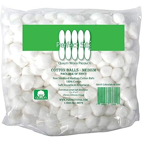 Perfect Stix - Perfect Stix M Cotton Balls- 1000ct- 1M Medium Cotton Balls 2 Packs of 500. Total 1000