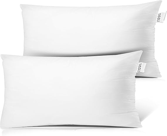 Nestl Throw Pillows for Couch, 12x18 Pillow Insert, Soft Throw Pillow, Lightweight 12x18 Pillow Inserts, Machine Washable Sofa Pillows, White Throw Pillows Premium Throw Pillow Insert 12x18 Set of 2