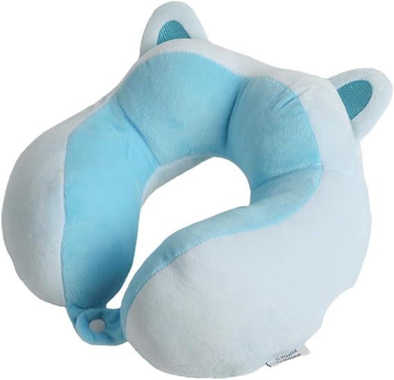 Travel Pillow,100% Pure Memory Foam UShaped Neck Pillow,SuperLight,Foldable MachineWashable Headrest Cushion with Snap Closure,Perfect for Airplane,Car,Home,Office (Blue)