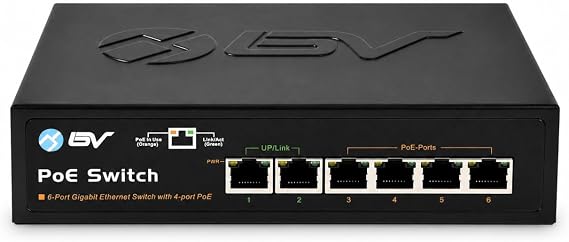 BV-Tech 6-Port PoE+ Switch (4 Gigabit PoE+ Ports, 2 Gigabit Uplink), 60W