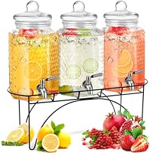 3 Pcs 1 Gallon Beverage Dispensers Glass Drink Dispenser with Stand Large Clear Drink Containers for Parties Glass Jug with Spigot and Lid for Party Bar Juice Lemonade Punch Water Tea