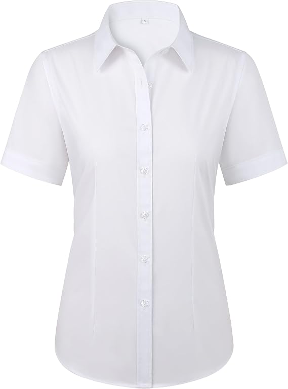 siliteelon Womens Stain Shield Dress Shirts Wrinkle Free Short Sleeve Solid Tops Blouses Button Down Shirts