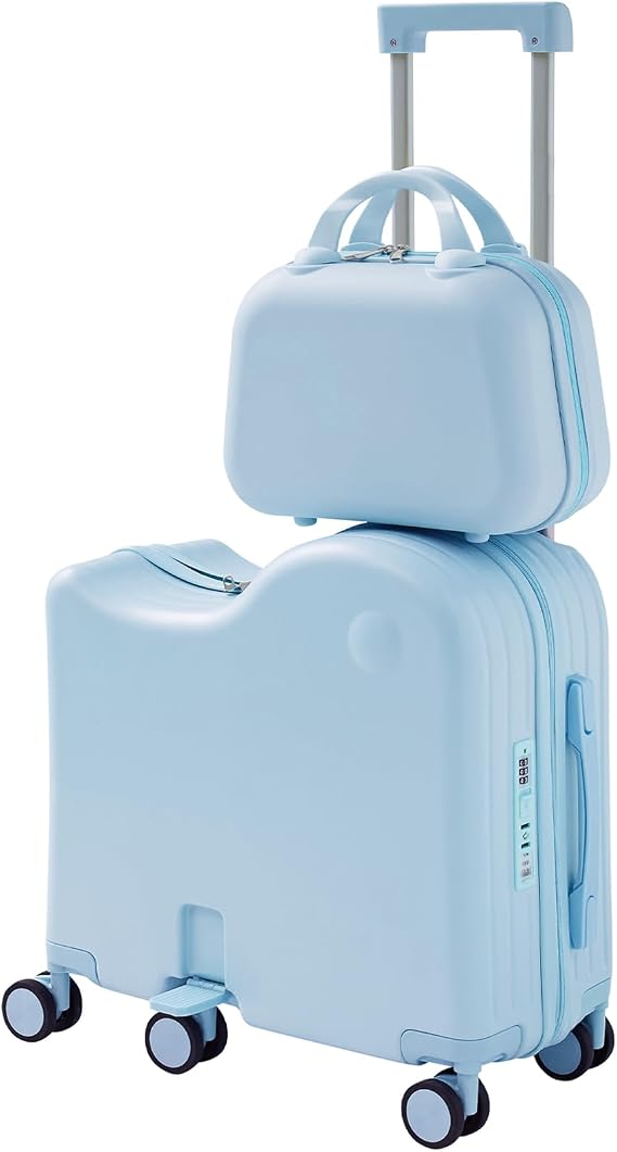 Ride-On Luggage, 6-Wheel Kids Suitcase with Cup Holder, Portable Bag