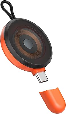 Portable USB C for Apple Watch Charger,iWatch Series 9 8 7 6 5 4 3 2 1 SEUltra 2 Women Travel Magnetic Wireless Chargers Fast Charging KeychainOrange