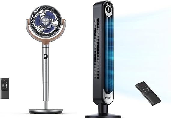 Dreo Standing Fan with Remote, Tower Fan with Remote, Oscillating Fans for Bedroom and Home