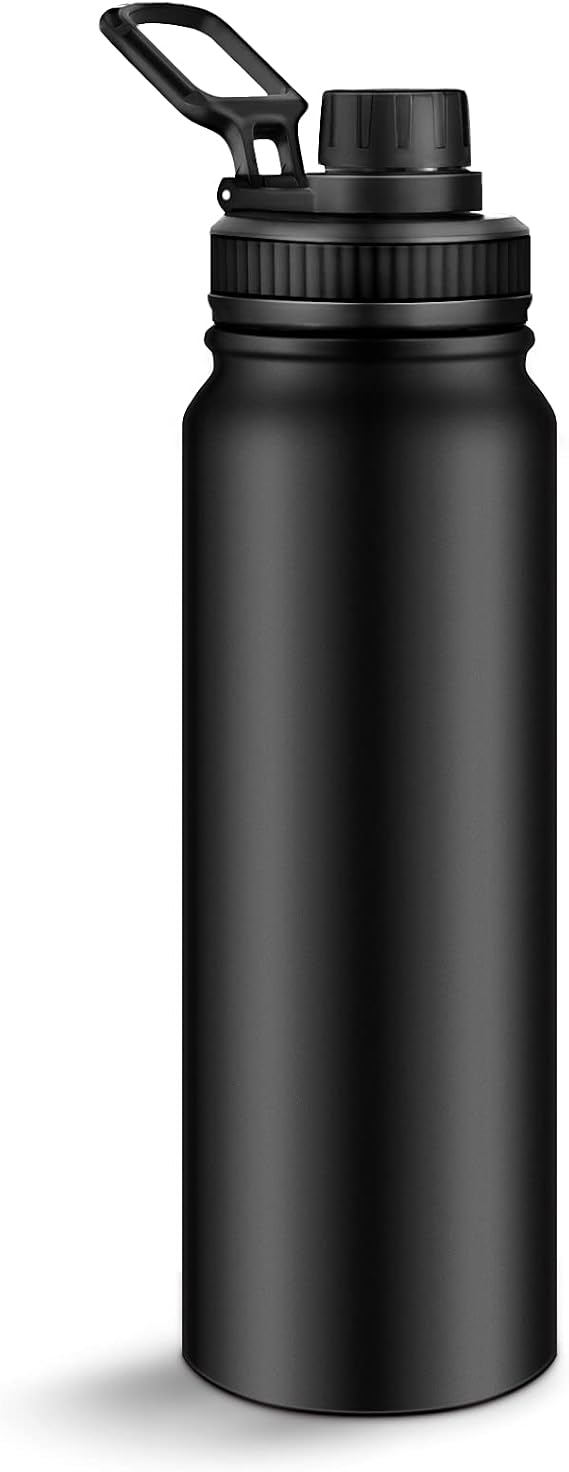 Originals Vacuum-Insulated Stainless-Steel Water Bottle 27oz - Wide Mouth Straw Lid Travel Mug - Keep Ice Cold/Hot Beverage Effectively Double Walled Flask (Black)