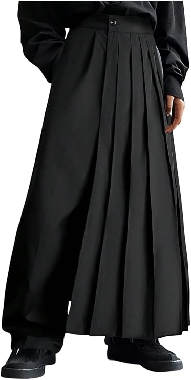 SHENHE Men's Japanese Hakama Pants Wide Leg Baggy Pleated Skirt Pants Harajuku Loose Trousers