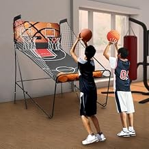 2 Player Arcade Basketball Game, Indoor Double Electronic Hoops shot Dual Shot Arcade Basketball Arcade Basketball Fun at Home 8 Game Modes W/ 5 Balls & LED Scoreboard and Timer & Inflation Needle