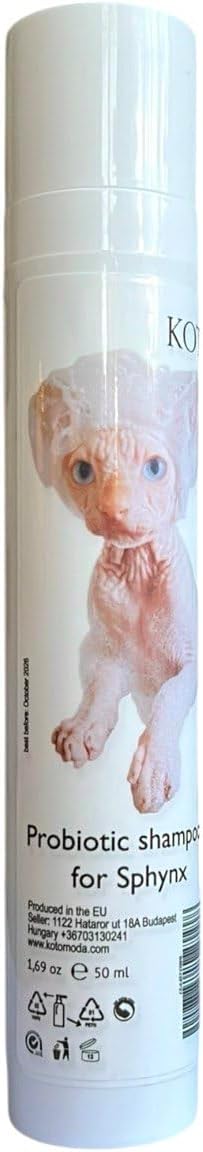 Probiotic Shampoo for Sphynx Cats Gentle Sulfate-Free Formula for Sensitive Skin, Hairless Breeds & Kittens, pH-Balanced, 50 ml / 1.7 fl oz