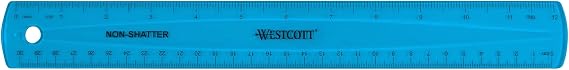 Westcott Shatterproof Ruler, 12-Inch, Blue, 16010
