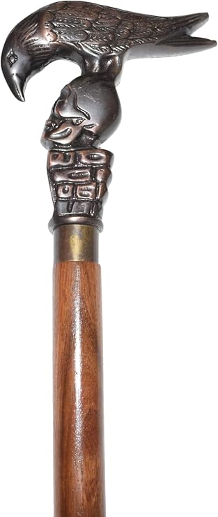 Antique Eagle Head Wooden Walking Stick | Durable Wood & Metal Support Cane | Comfortable Grip | Classic Vintage Style Gift for Everyday Use