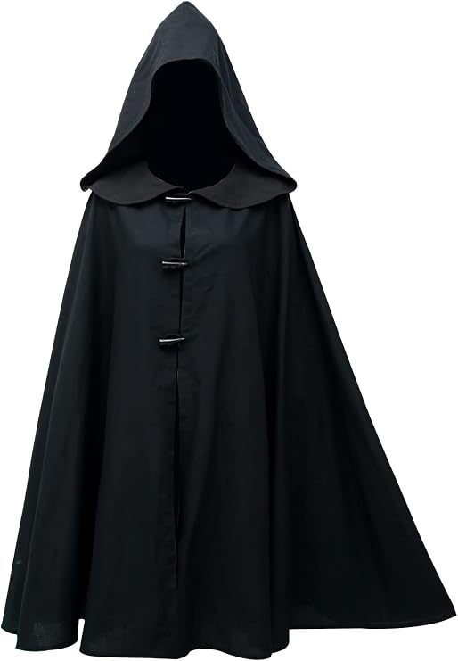 PROCOS Black Cloak with Hood Medieval Cape Renaissance Halloween Costume Cloak for Women