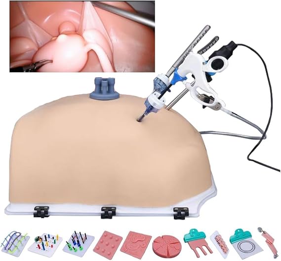 Abdominal Laparoscopy Simulator Kit Professional Laparoscopic Training Set for Sewing with Adjustable Focus Camera 4 Training Instruments 10 Training Modules