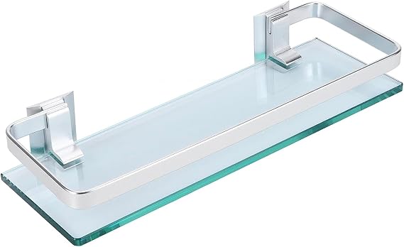 Wall mounted bathroom glass storage rack, bathroom Shelves rectangle tempered glass, perforated installation with expansion screws (Medium size)