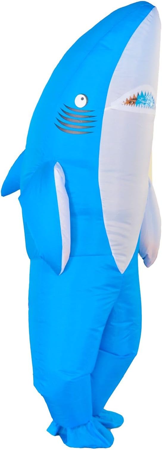 Adult Inflatable Shark Costume Funny Blow-Up Jaws Costume, Fancy Dress Jumpsuit for Halloween & Summer Pool Party