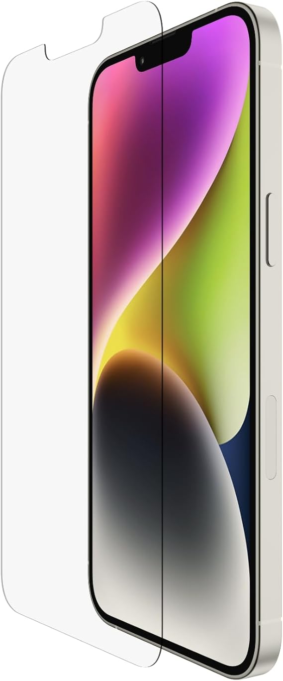 Belkin UltraGlass iPhone 14 Plus, iPhone 13 Pro Max Screen Protector, AntiMicrobial Processed, Including Bubble-Free Application and Installation Guide Tray, 9H Hardness Tested, Tempered Glass