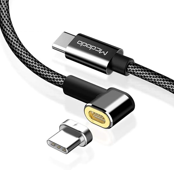 mcdodo [Type C] to Type C PD Magnetic 90 Degree Right Angle Elbow Gaming Strong Nylon Braided Sync Charge Data 6FT/1.8M Cable Compatible Galaxy S/10, S9 S8 and More List Below (Black, 6.5FT/2M)