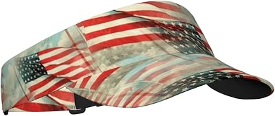 SEPTYK Summer Unisex Sun Visor Hat - Vintage Patriotic USA American Flag Print Sports Adjustable UV Protection Beach Cap for Women Men Black